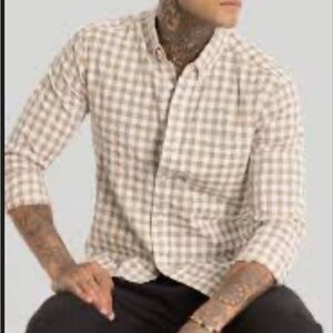 Goodfellow & Co Beige and White Check Button-Down Shirt